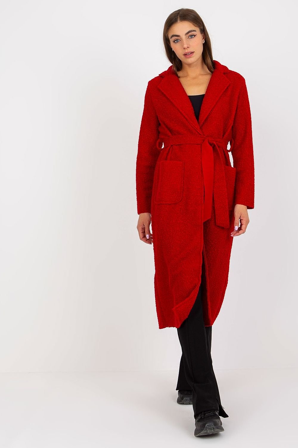 SHIRLYN Women's Coat Buttoned, Unlined with Tie Belt & Patch Pockets