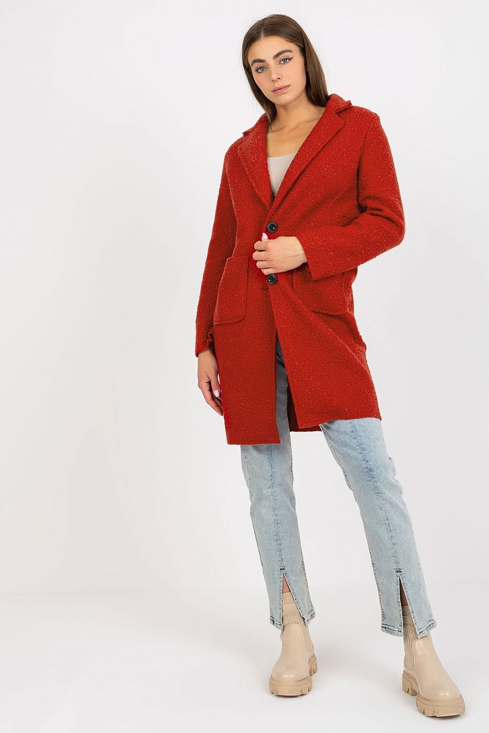 SHIRLYN Women's Coat Buttoned & Unlined with Patch Slip Pockets