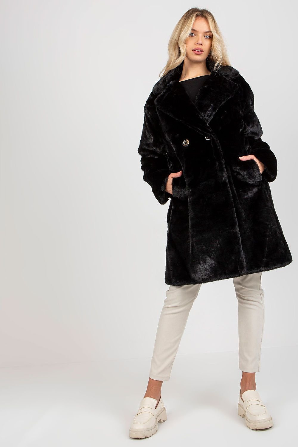 SHIRLYN Women's Fur Coat - Buttoned, Fully Lined with Slip Pockets