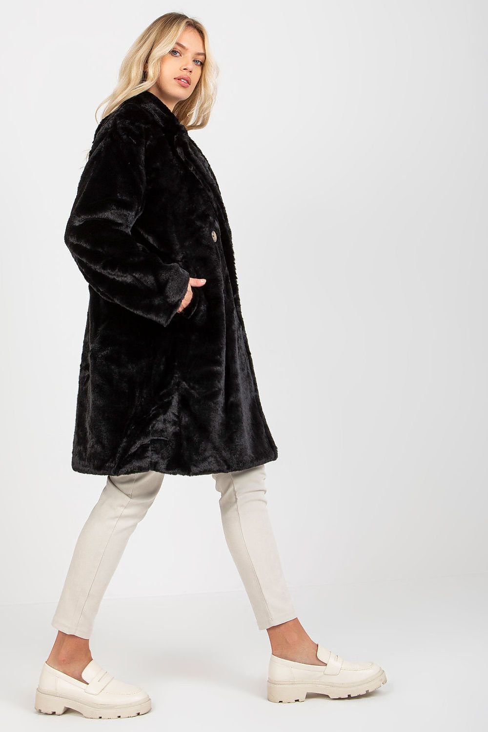 SHIRLYN Women's Fur Coat - Buttoned, Fully Lined with Slip Pockets