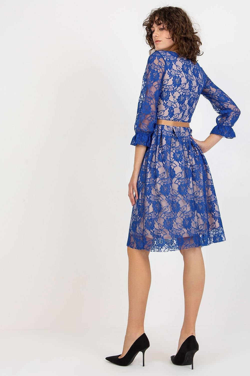 Elegant Lace Dress with 3/4 Sleeves and Sash