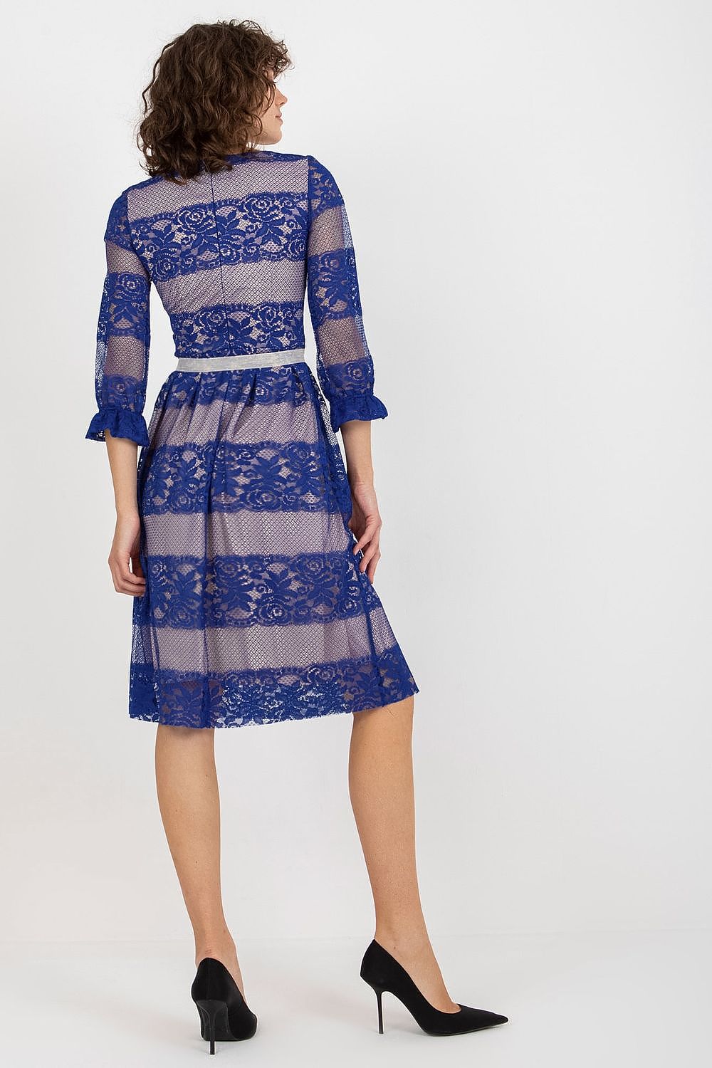 Elegant Lace Dress with 3/4 Sleeves and Sash