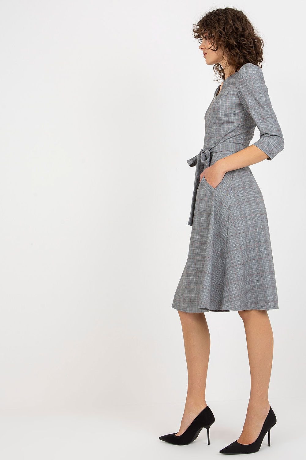 Chic Checkered Zip Dress with Tie Waist