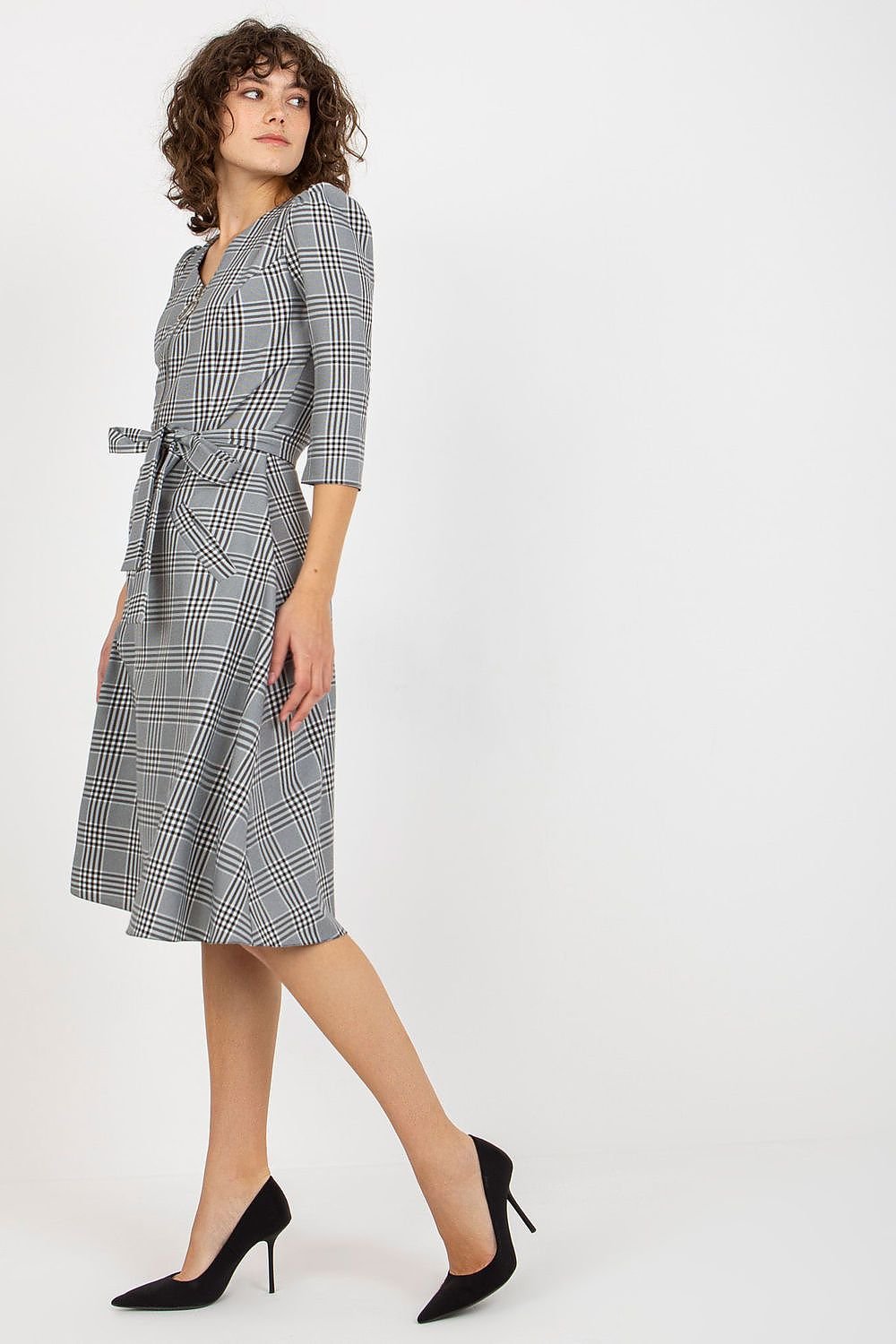 Chic Checkered Zip Dress with Tie Waist