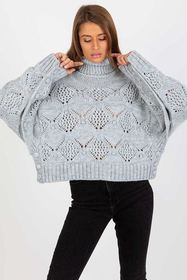 SHIRLYN Openwork Sweater with Wide Sleeves and Turtleneck