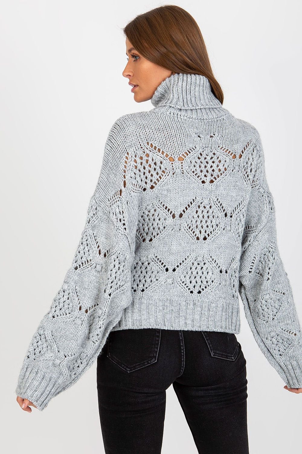 SHIRLYN Openwork Sweater with Wide Sleeves and Turtleneck