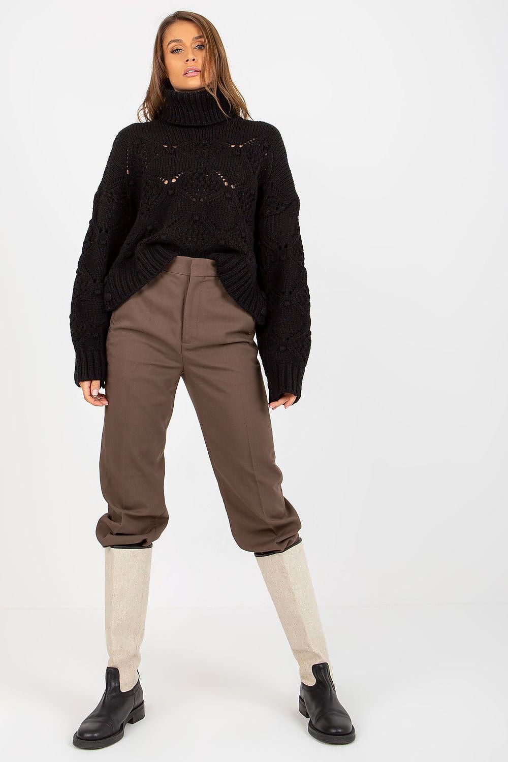 SHIRLYN Openwork Sweater with Wide Sleeves and Turtleneck