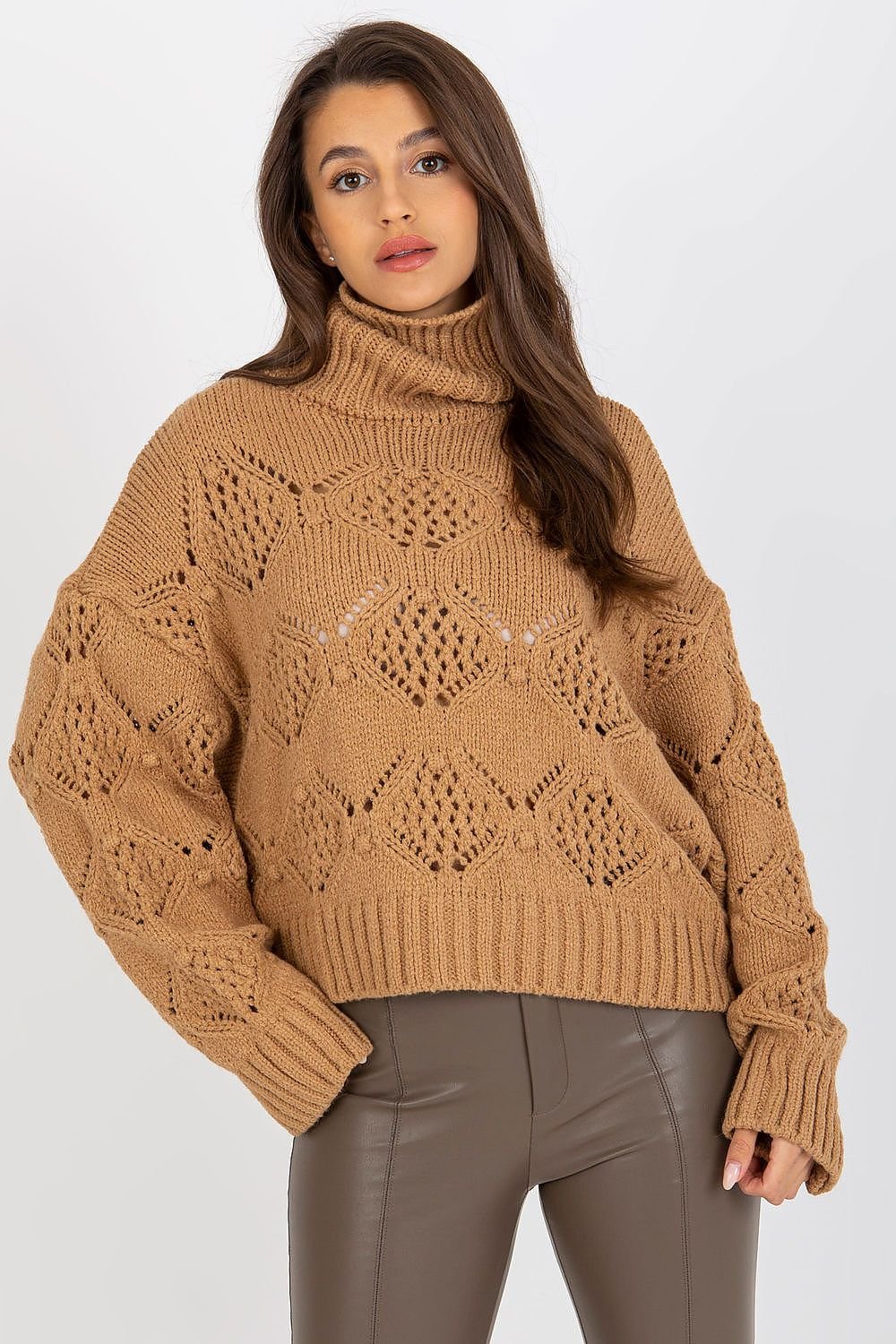 SHIRLYN Openwork Sweater with Wide Sleeves and Turtleneck