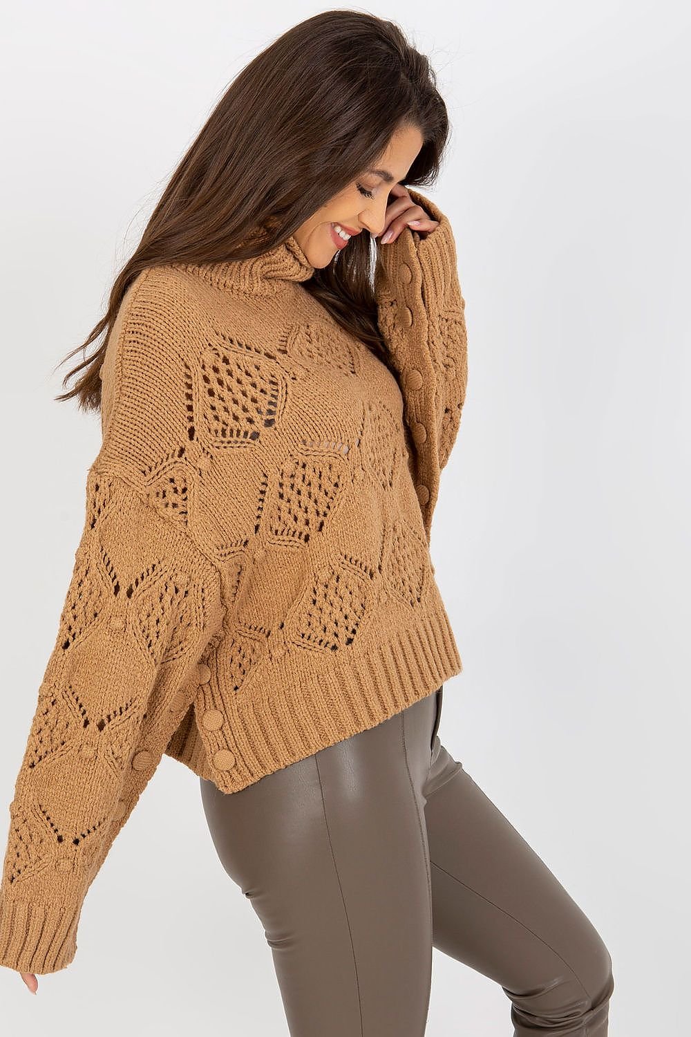 SHIRLYN Openwork Sweater with Wide Sleeves and Turtleneck