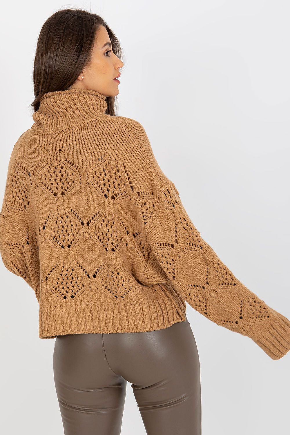 SHIRLYN Openwork Sweater with Wide Sleeves and Turtleneck