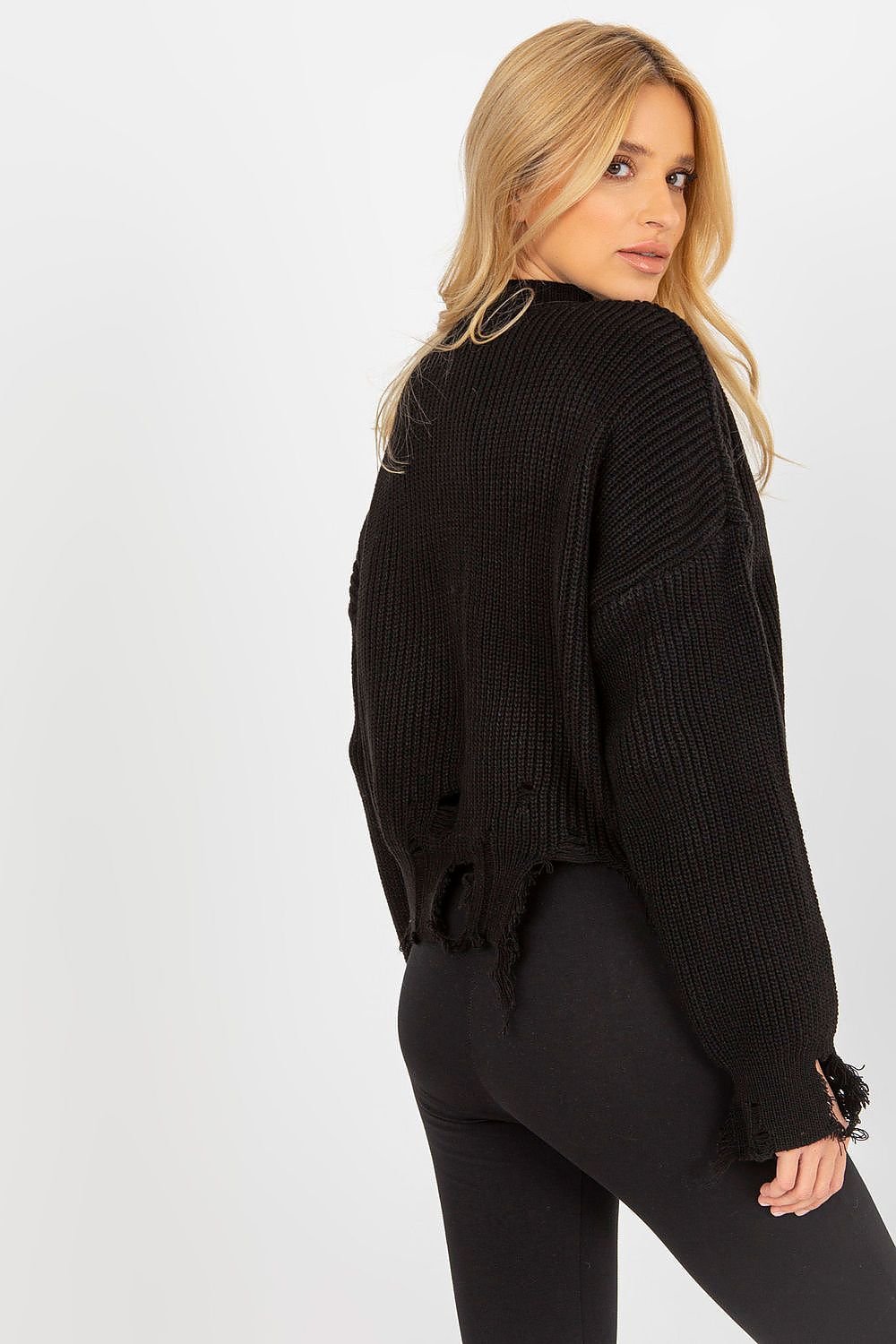 Loose Cut Sweater with Long Sleeves and Stand-Up Collar