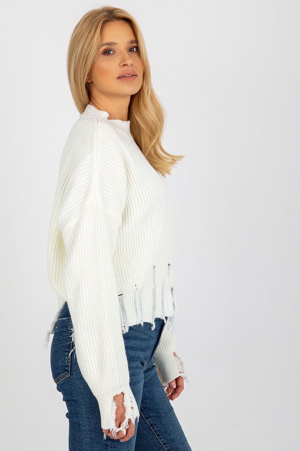 Loose Cut Sweater with Long Sleeves and Stand-Up Collar