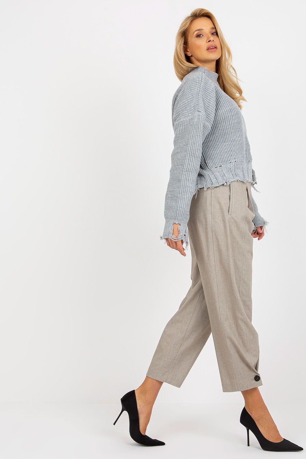 Loose Cut Sweater with Long Sleeves and Stand-Up Collar