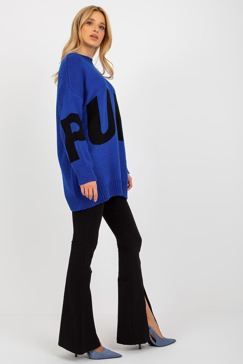 Extended Cut Women's Sweater with Decorative Lettering