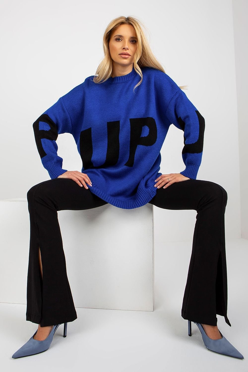 Extended Cut Women's Sweater with Decorative Lettering