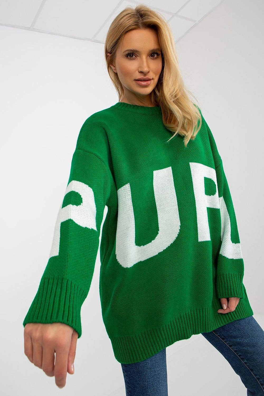 Extended Cut Women's Sweater with Decorative Lettering