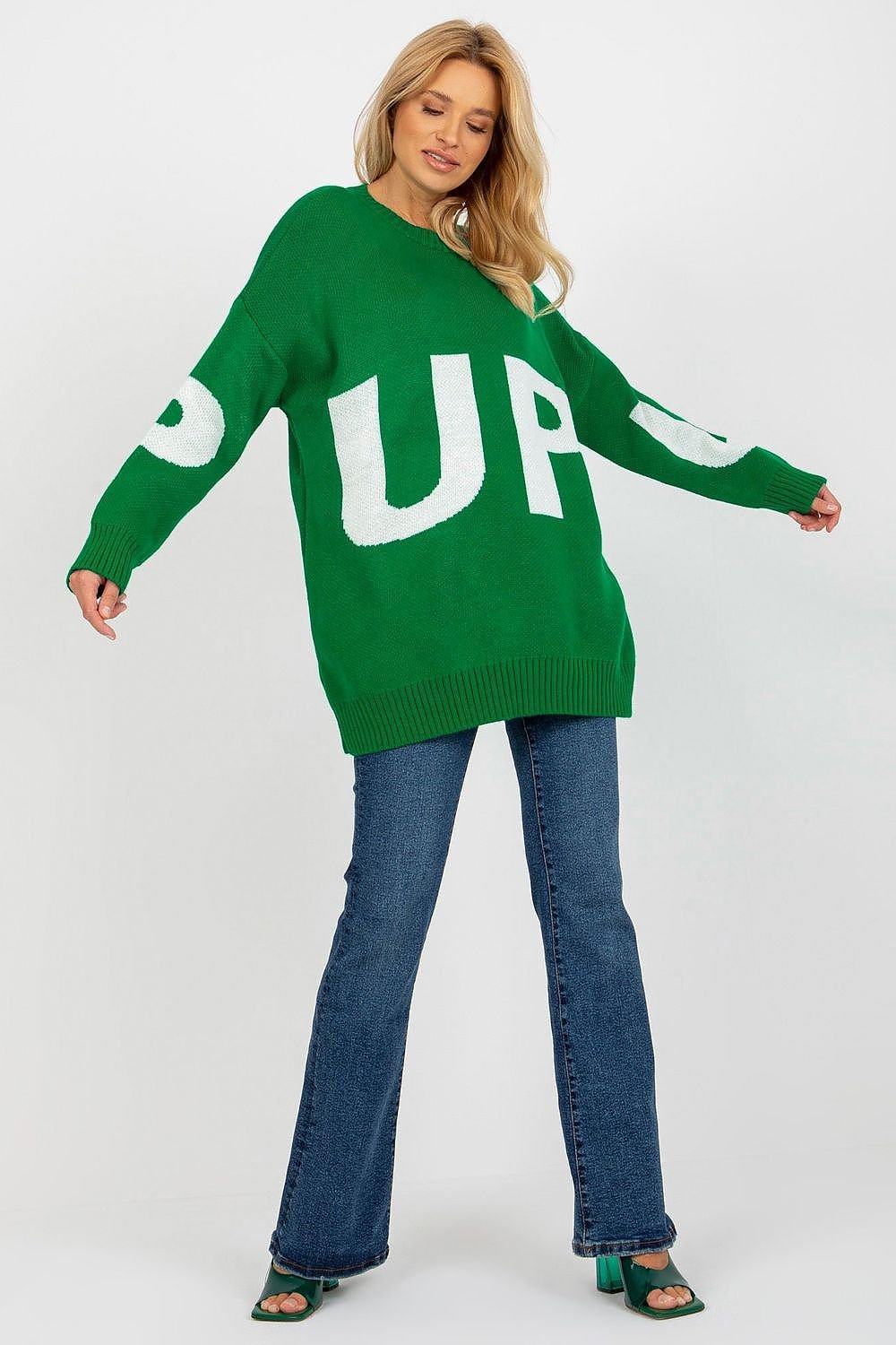 Extended Cut Women's Sweater with Decorative Lettering