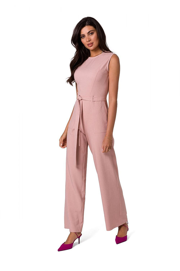 SHIRLYN Sleeveless Jumpsuit - Patch Pockets with Tie Belt