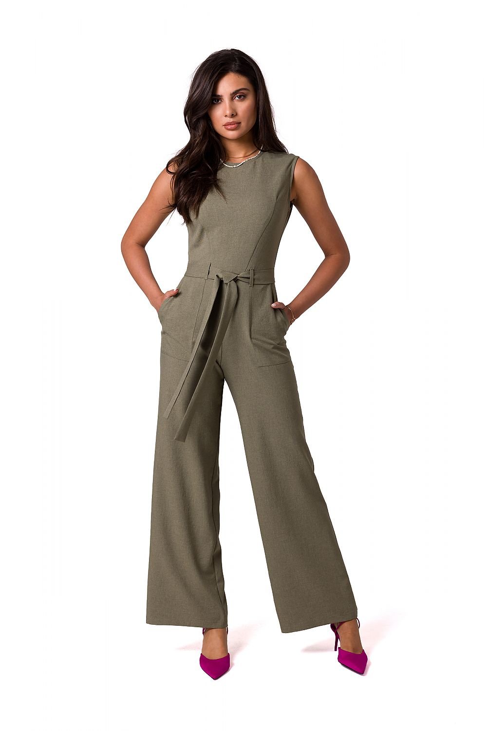 SHIRLYN Sleeveless Jumpsuit - Patch Pockets with Tie Belt