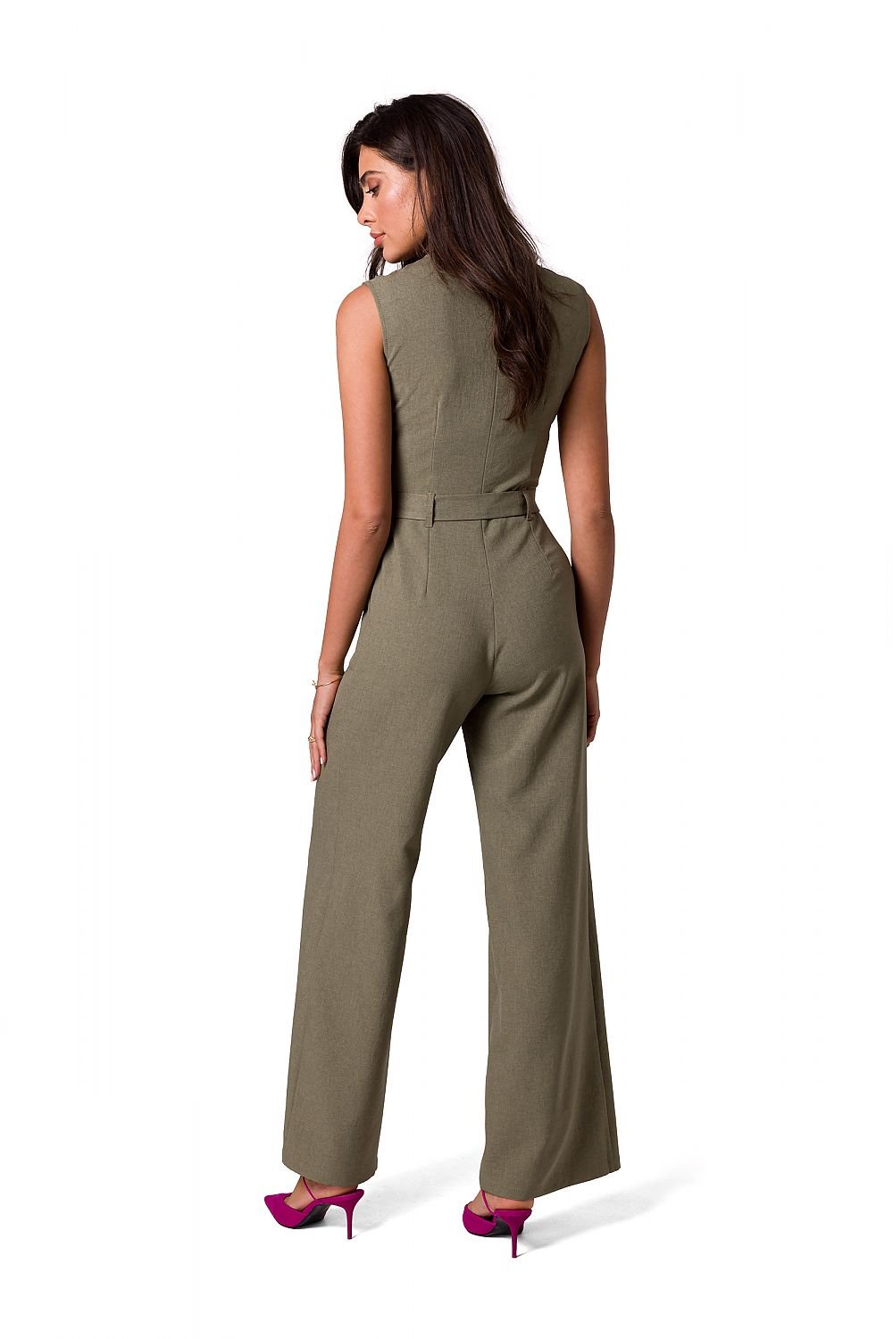 SHIRLYN Sleeveless Jumpsuit - Patch Pockets with Tie Belt