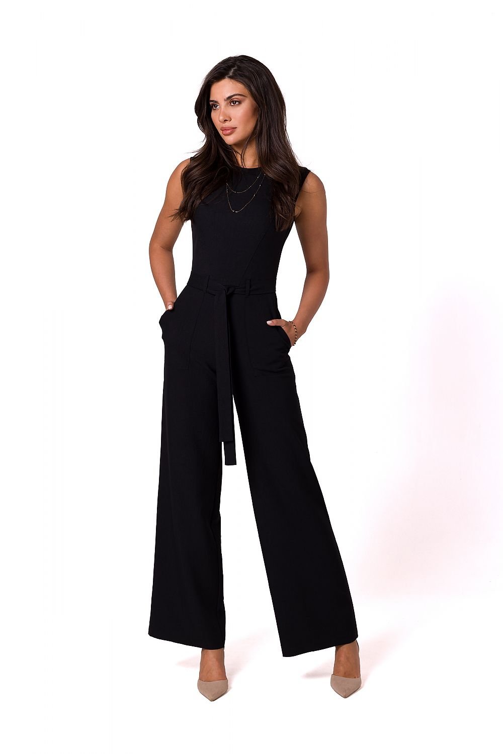 SHIRLYN Sleeveless Jumpsuit - Patch Pockets with Tie Belt