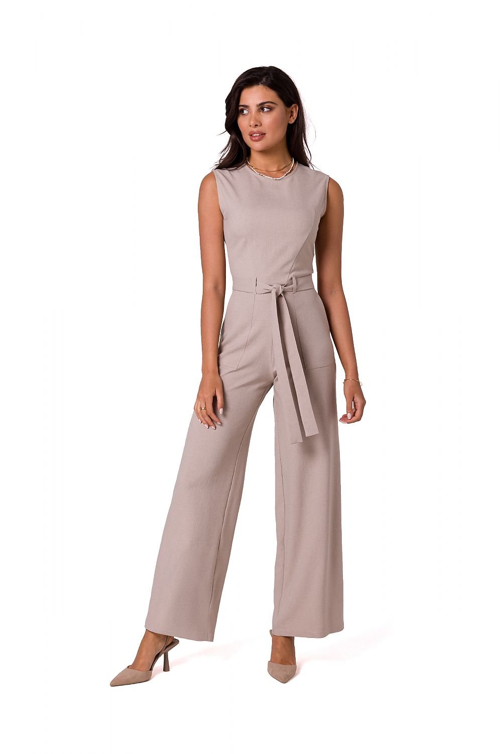 SHIRLYN Sleeveless Jumpsuit - Tie Belt & Patch Pockets