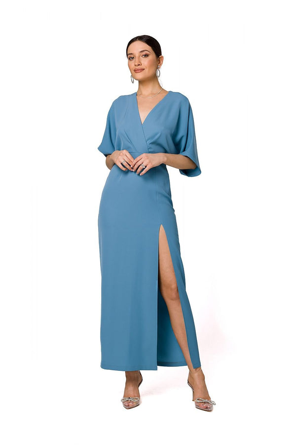 SHIRLYN Elegant Evening Dress - High Leg Slit & Kimono Sleeves