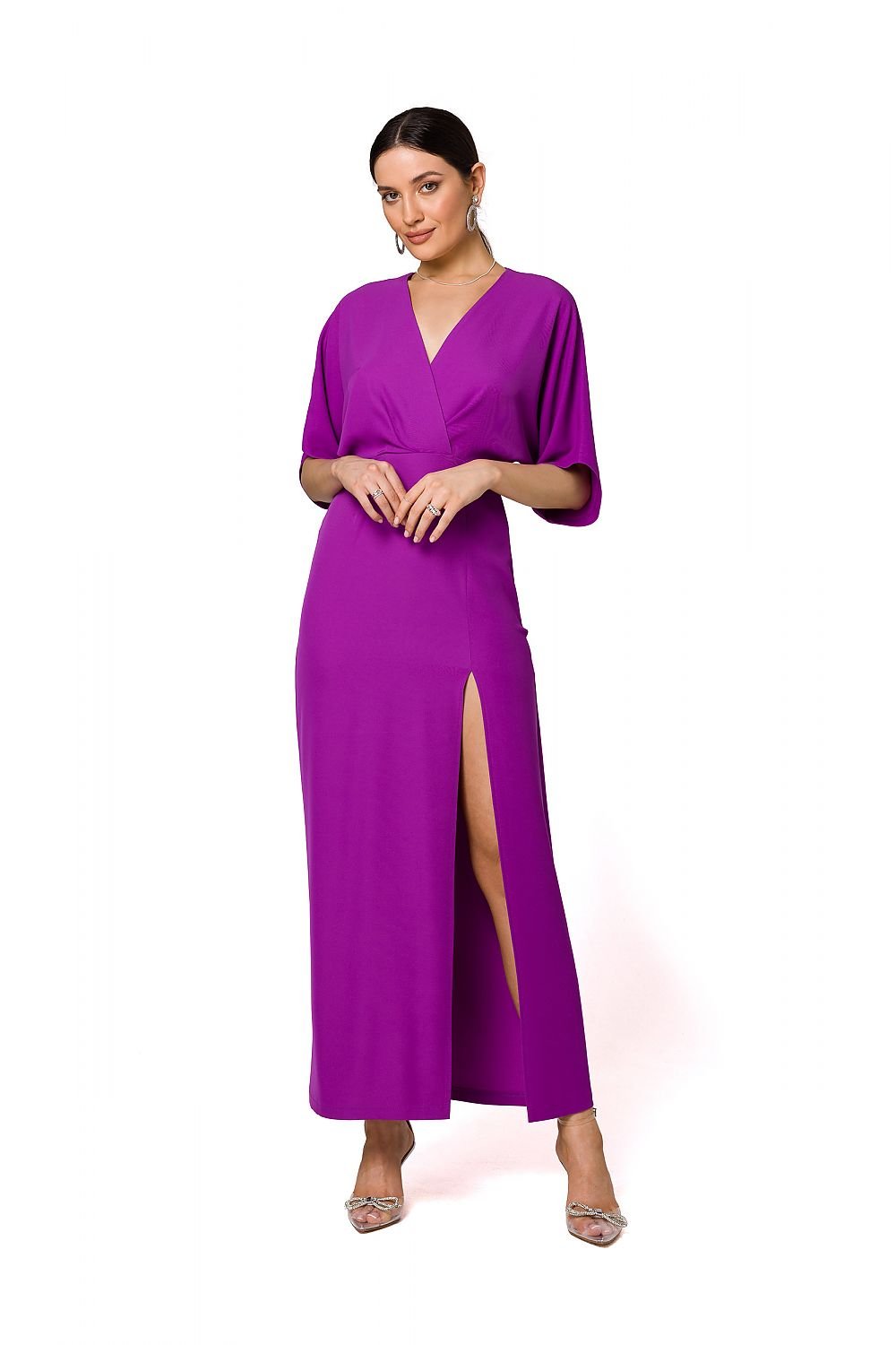 SHIRLYN Elegant Evening Dress - High Leg Slit & Kimono Sleeves