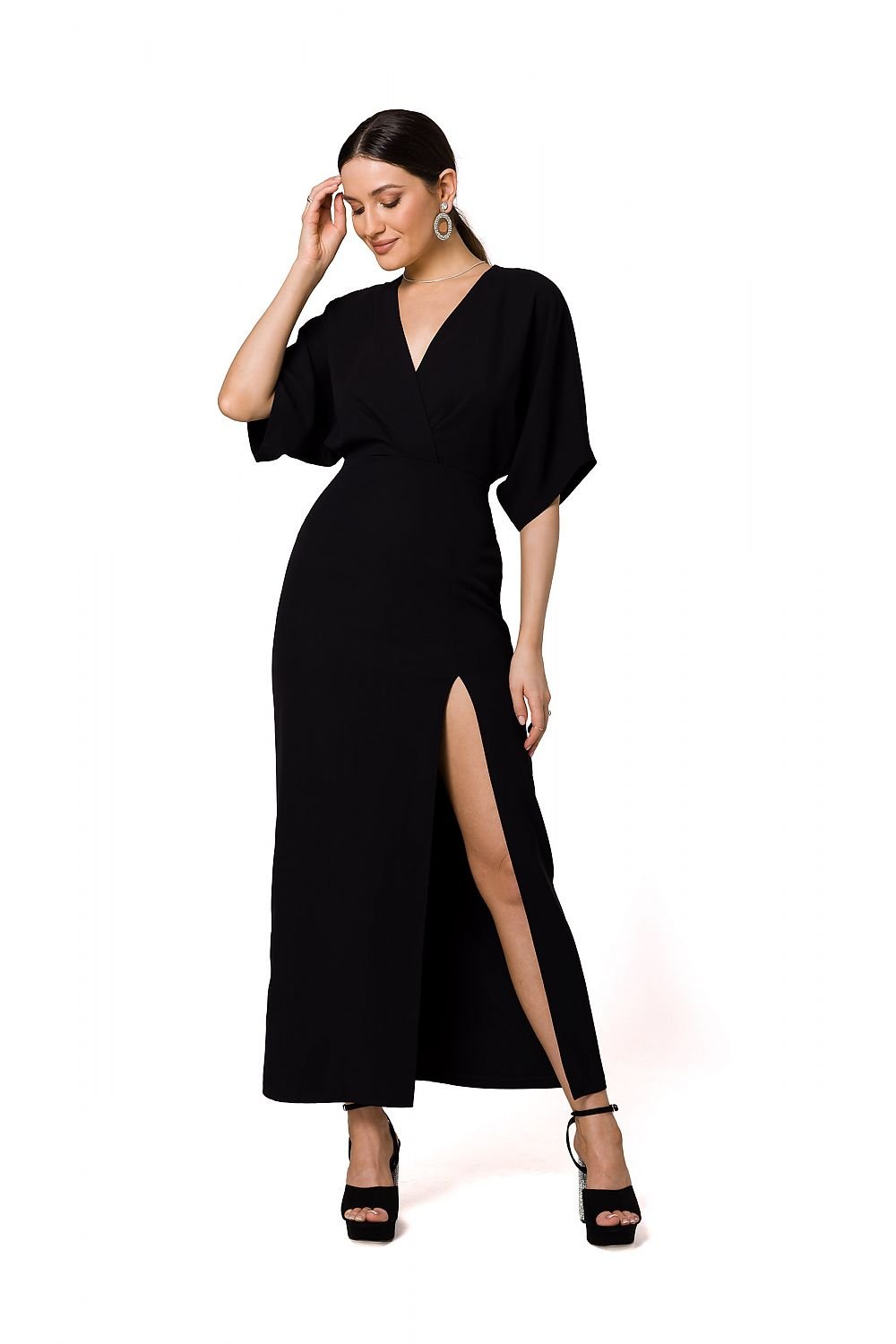 SHIRLYN Elegant Evening Dress - High Leg Slit & Kimono Sleeves