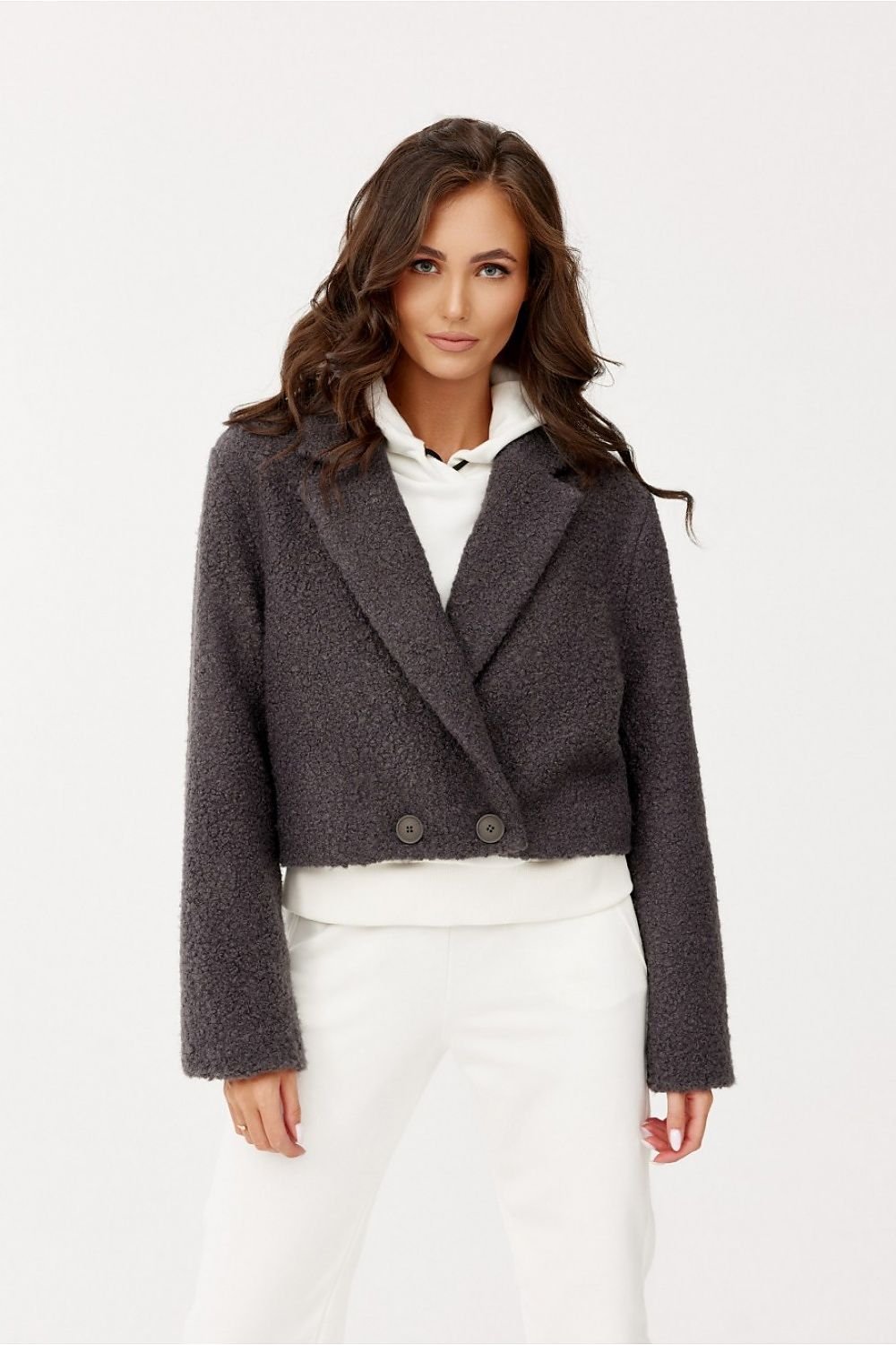 SHIRLYN Short Jacket with Lined Collar and Button Closure