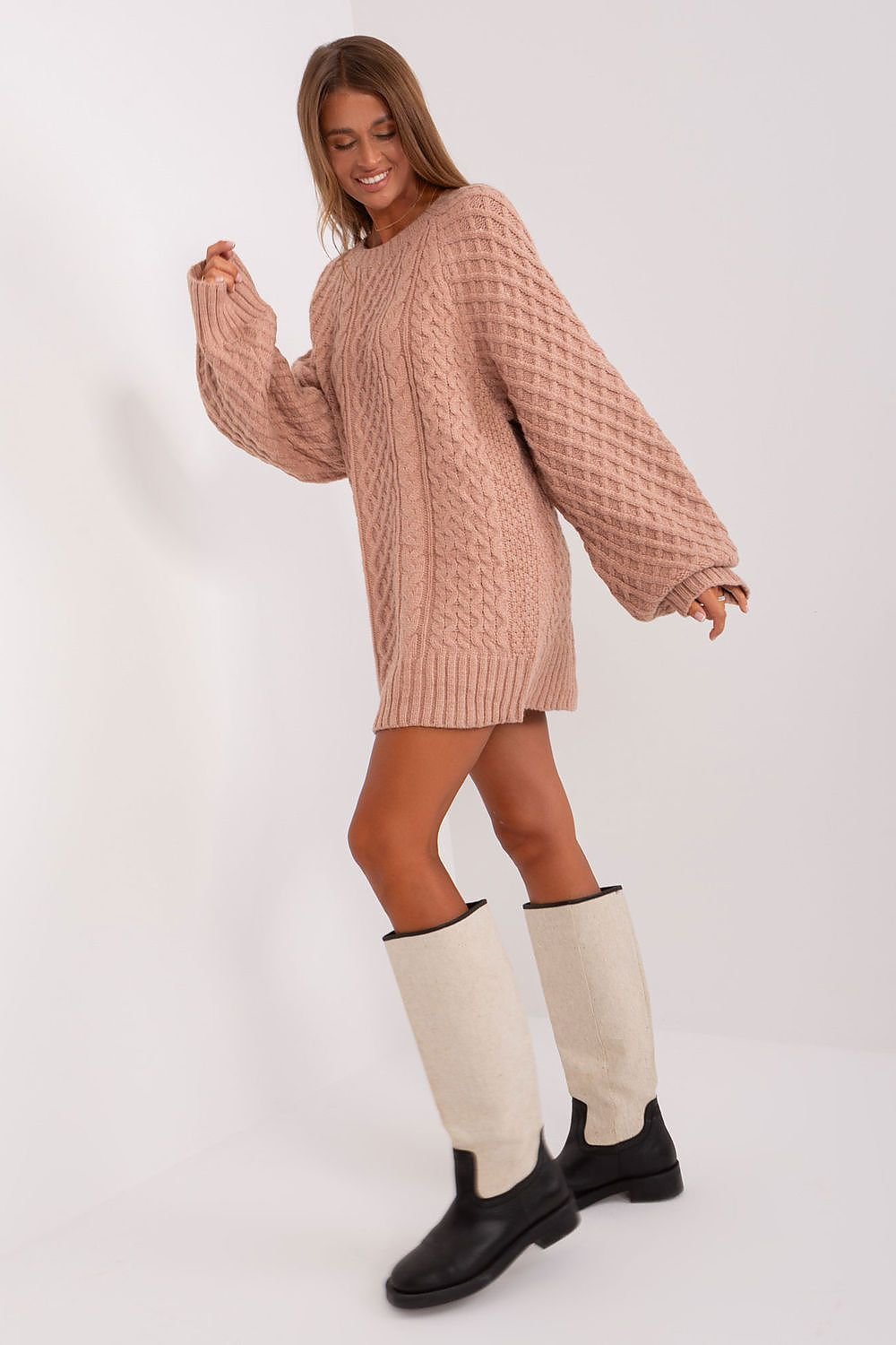 SHIRLYN Oversized Long Sweater - Variegated Texture & Comfort