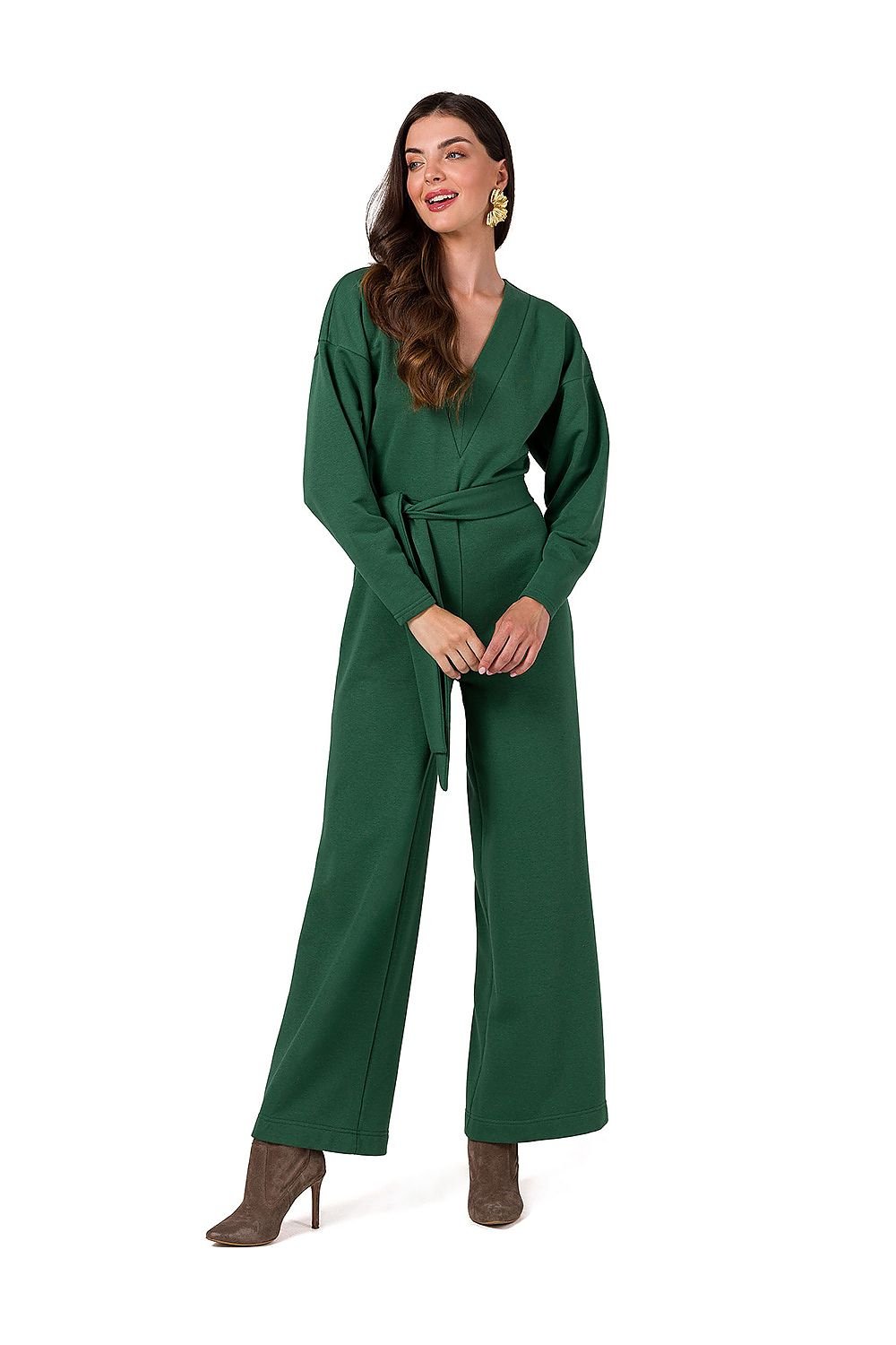 SHIRLYN Knit Jumpsuit - Belt & V Neckline