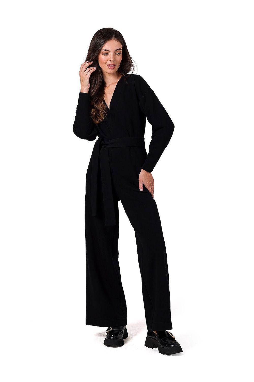 SHIRLYN Knit Jumpsuit - Belt & V Neckline