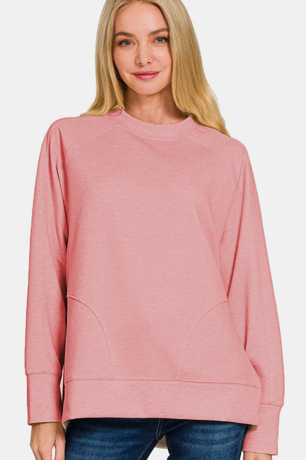 SHIRLYN Scuba Round Neck Side Slit Sweatshirt