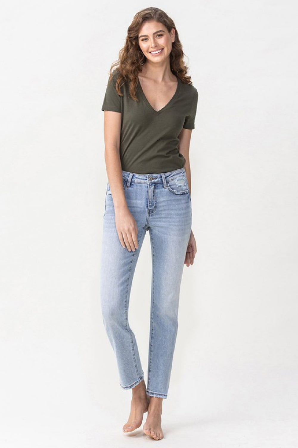 SHIRLYN Lovervet Full Size Andrea Midrise Crop Straight Jeans