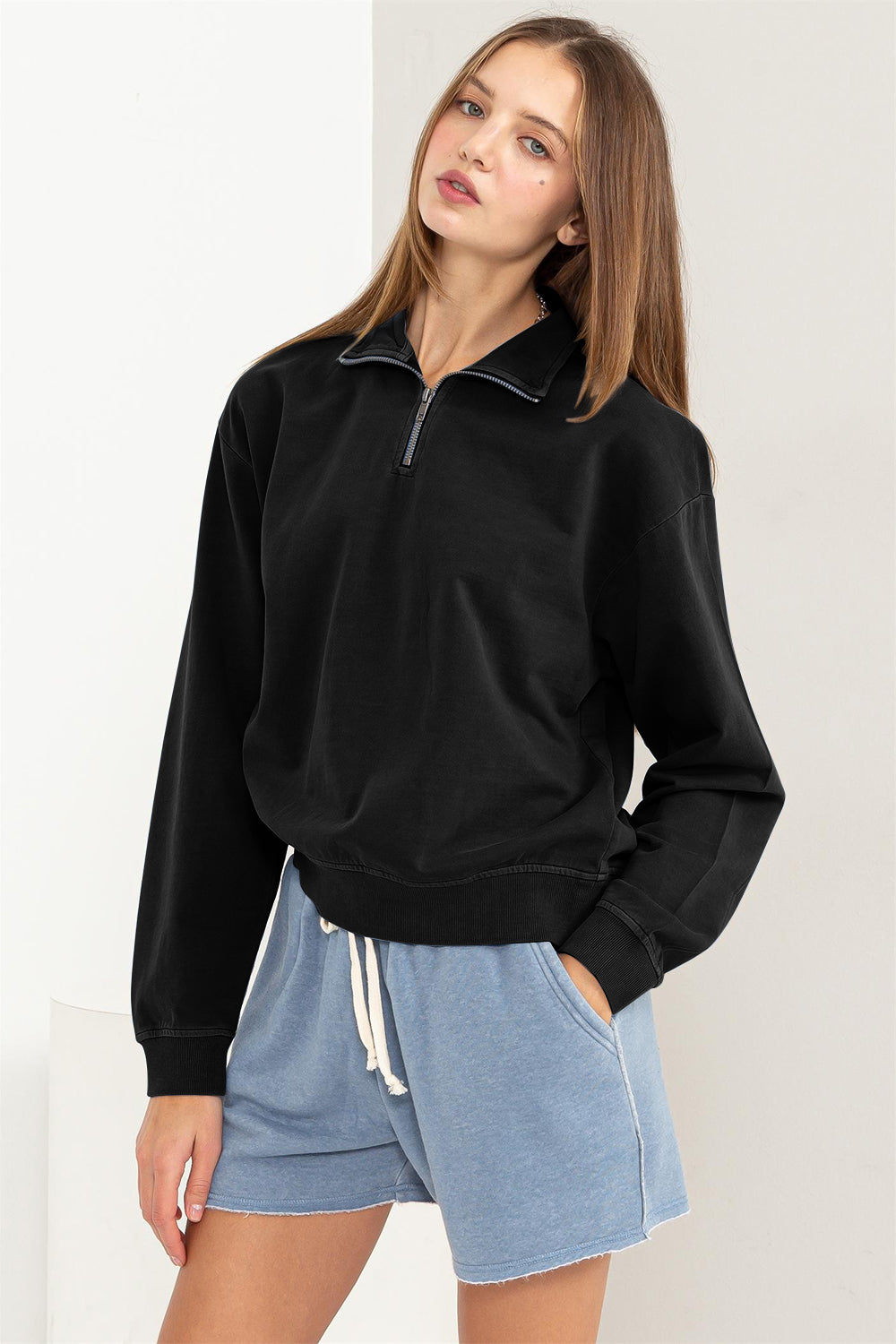 SHIRLYN Half Zip Drop Shoulder Sweatshirt