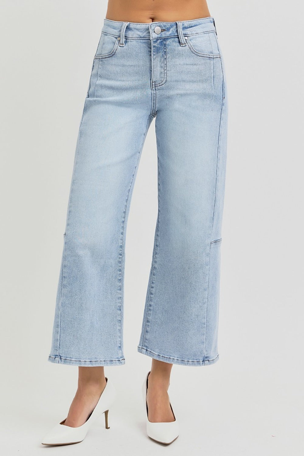 SHIRLYN Full Size High Rise Seamed Detail Wide Leg Crop Jeans