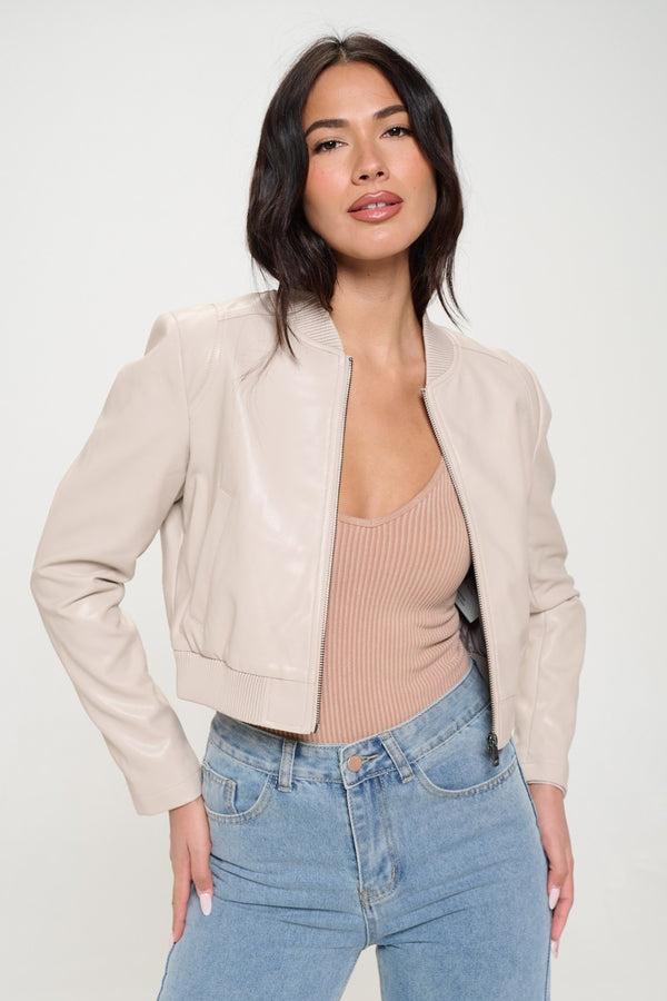 SHIRLYN.CO LA Zip Up Cropped Bomber Jacket