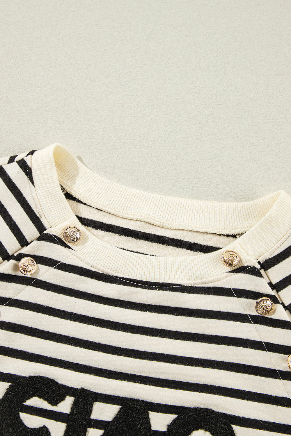 SHIRLYN Decorative Button Striped Long Sleeve Sweatshirt