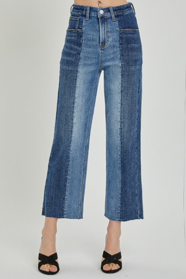 SHIRLYN Full Size Mid-Rise Waist Two-Tones Jeans with Pockets