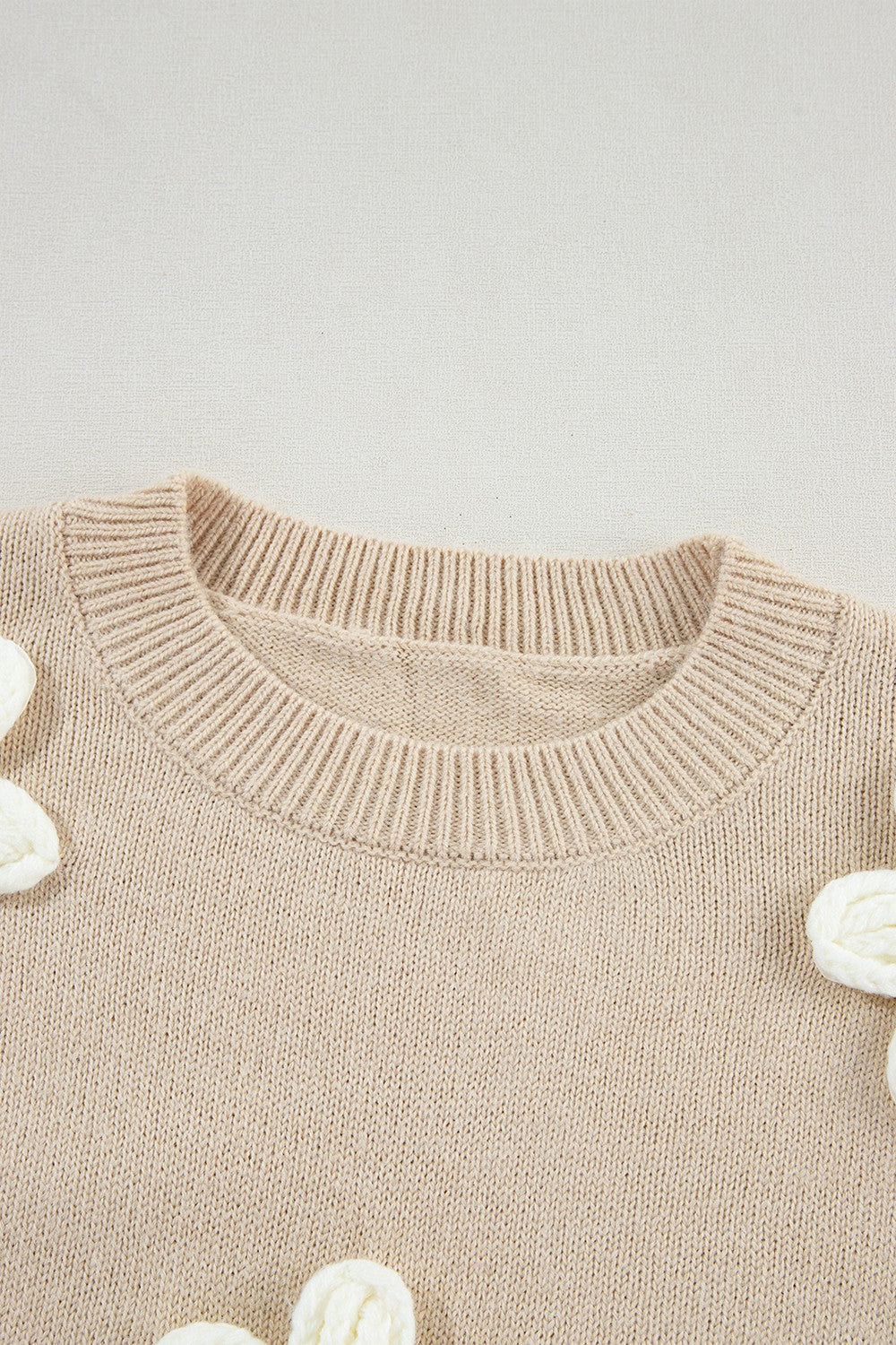 SHIRLYN Crochet Flower Round Neck Long Sleeve Sweater