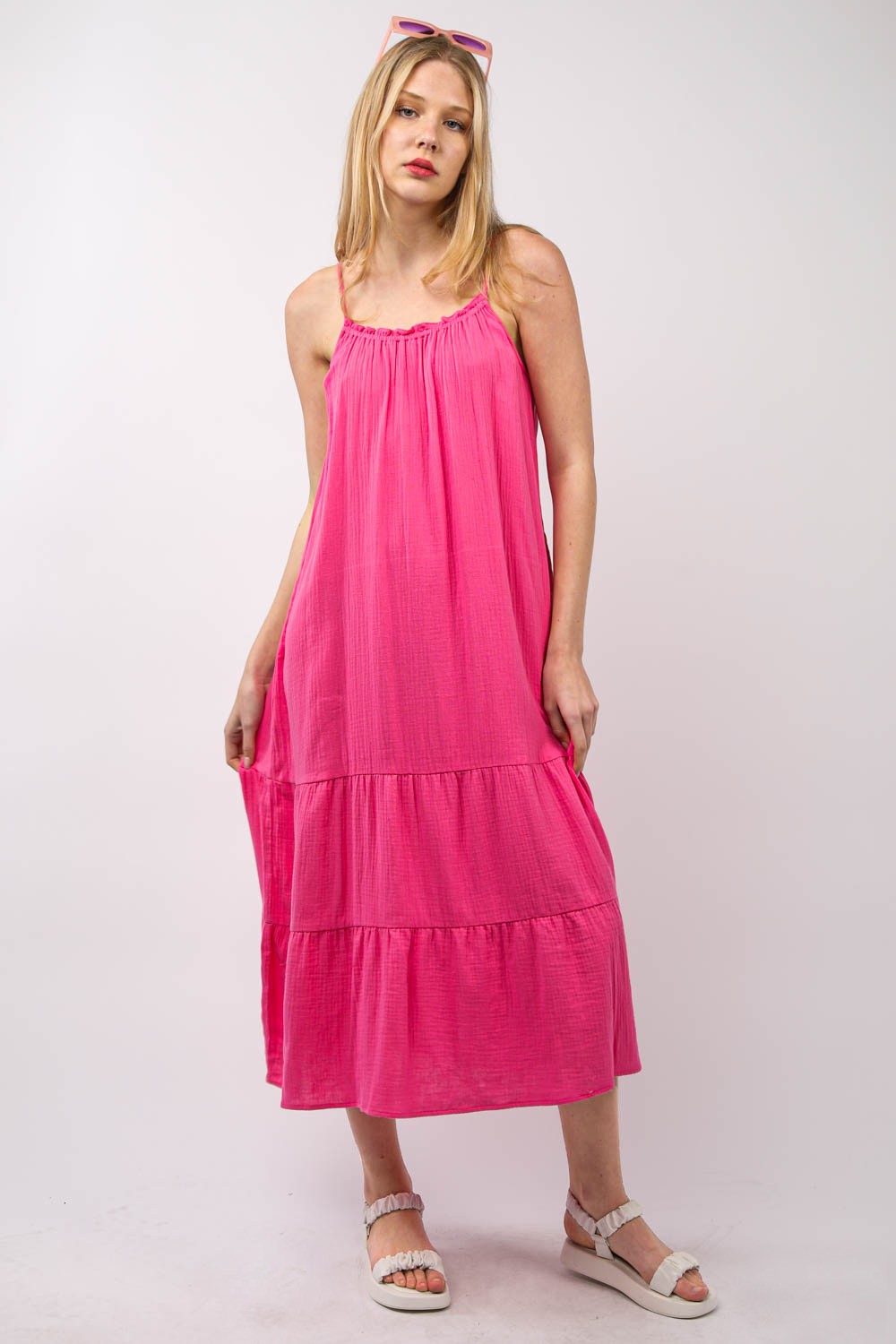 SHIRLYN - Ruffled A-Line Midi Cami Dress