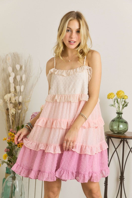 SHIRLYN.CO Swiss Dot Ruffled Tiered Mini Dress