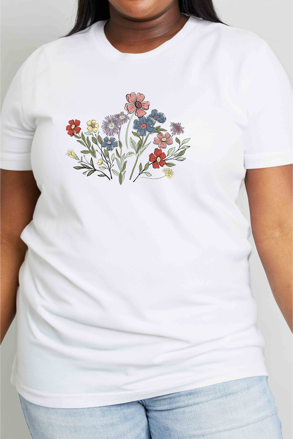 Simply Love Flower Graphic Cotton Tee - SHIRLYN.CO