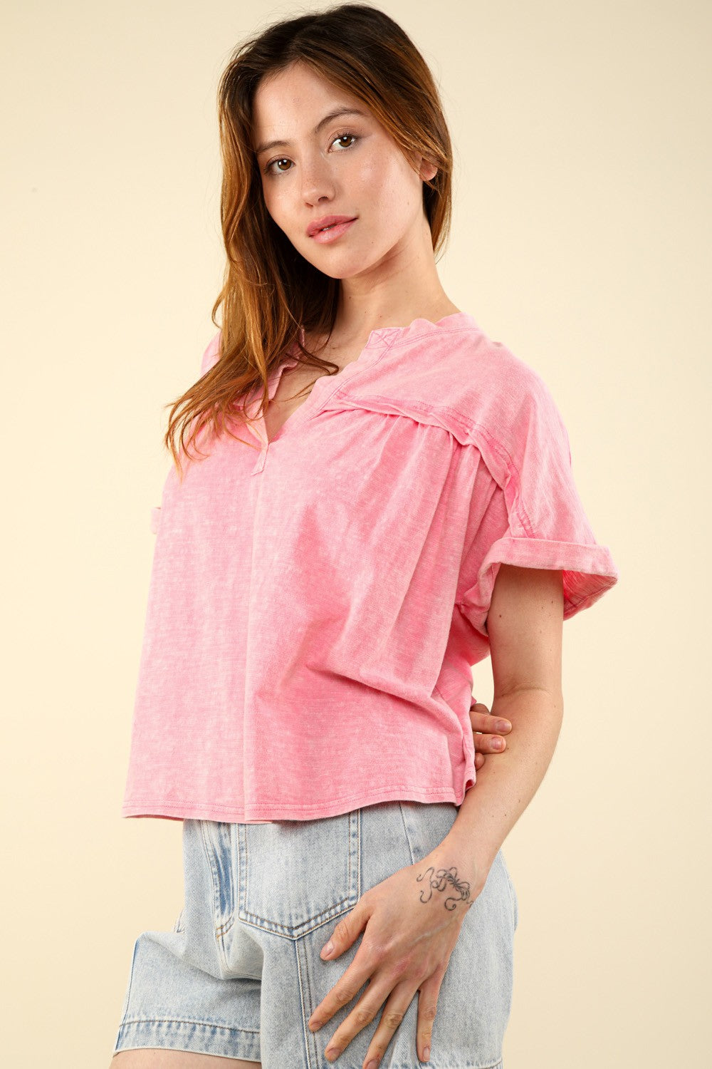 SHIRLYN - Nochted Short Sleeve Washed T-Shirt