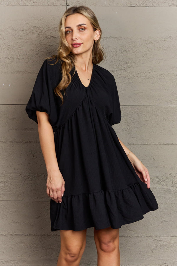 Hailey & Co Comfort Cutie Double V - Neck Puff Sleeve Mini Dress - Mini Dress | SHIRLYN.CO