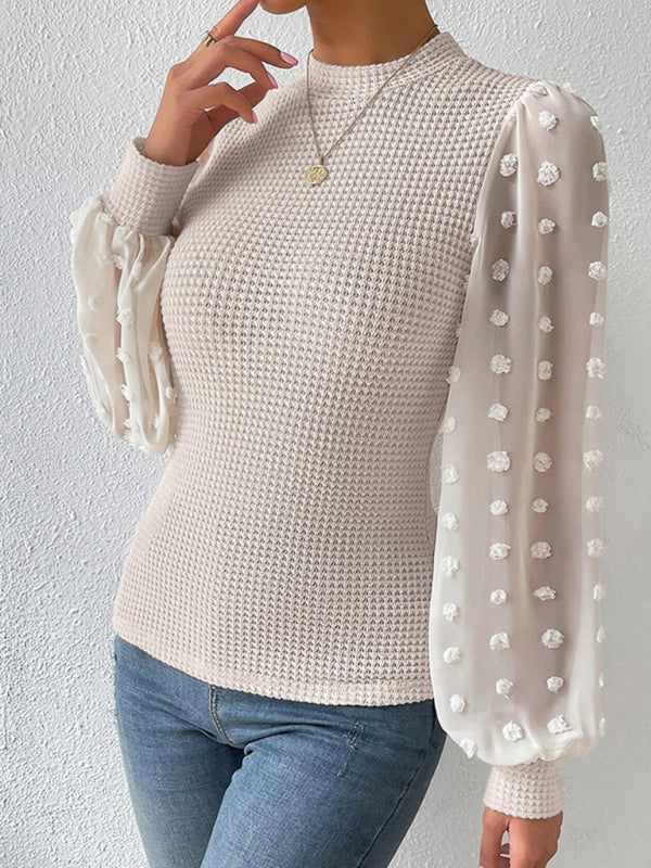 Women's New Fashionable Round Neck Spliced Long Sleeve Sweater