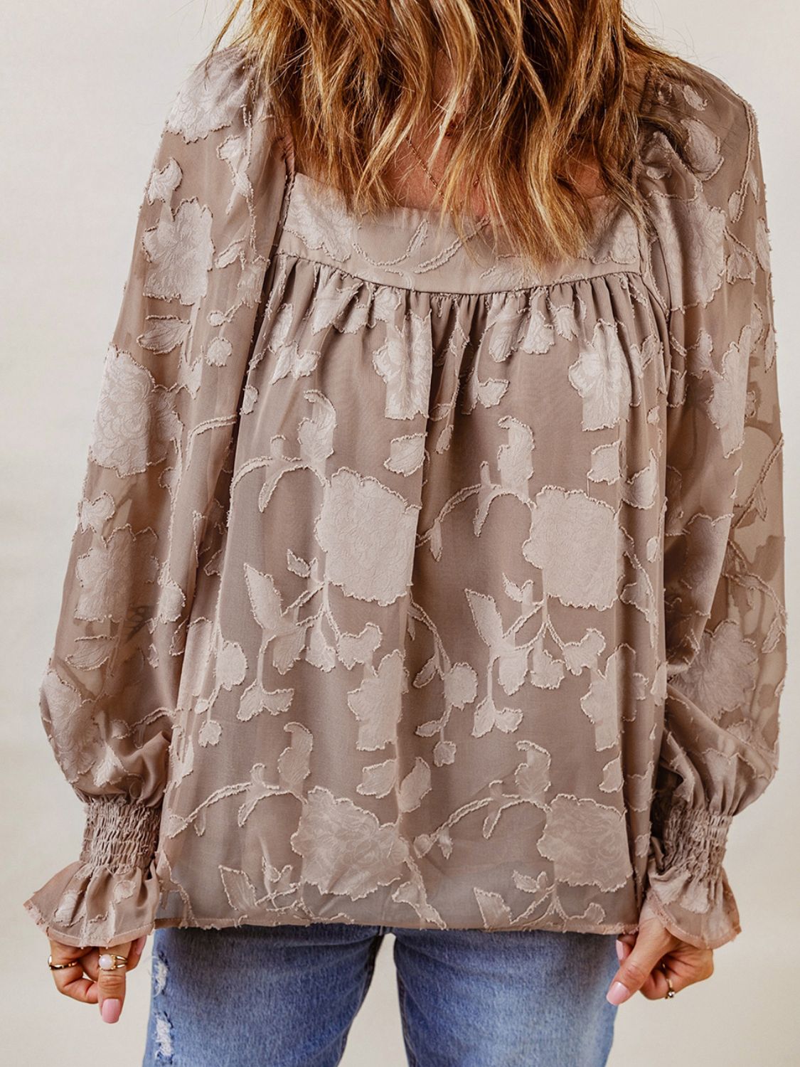 Applique Square Neck Flounce Sleeve Blouse - SHIRLYN.CO