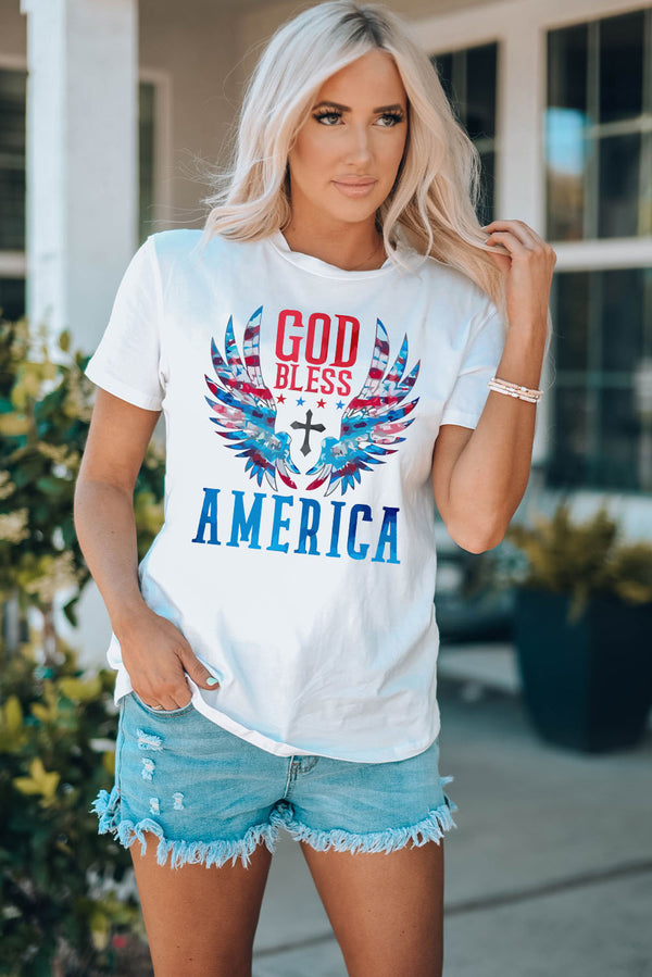GOD BLESS AMERICA Cuffed Tee Shirt - SHIRLYN.CO