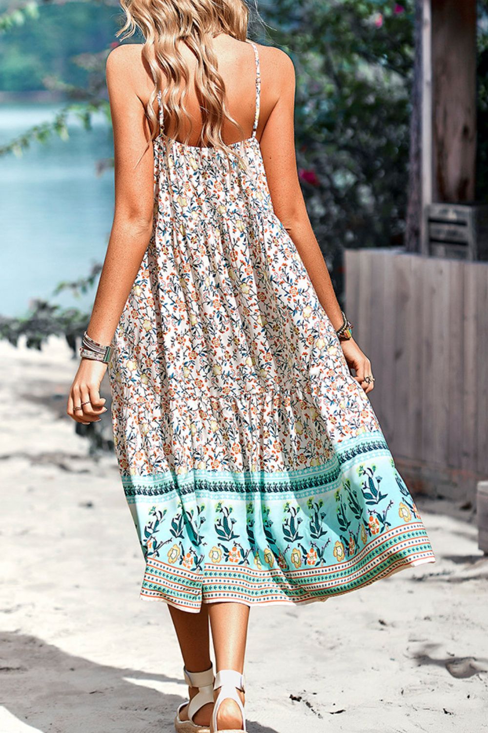 Floral Print Bohemian Style Round Neck Sleeveless Dress - SHIRLYN.CO